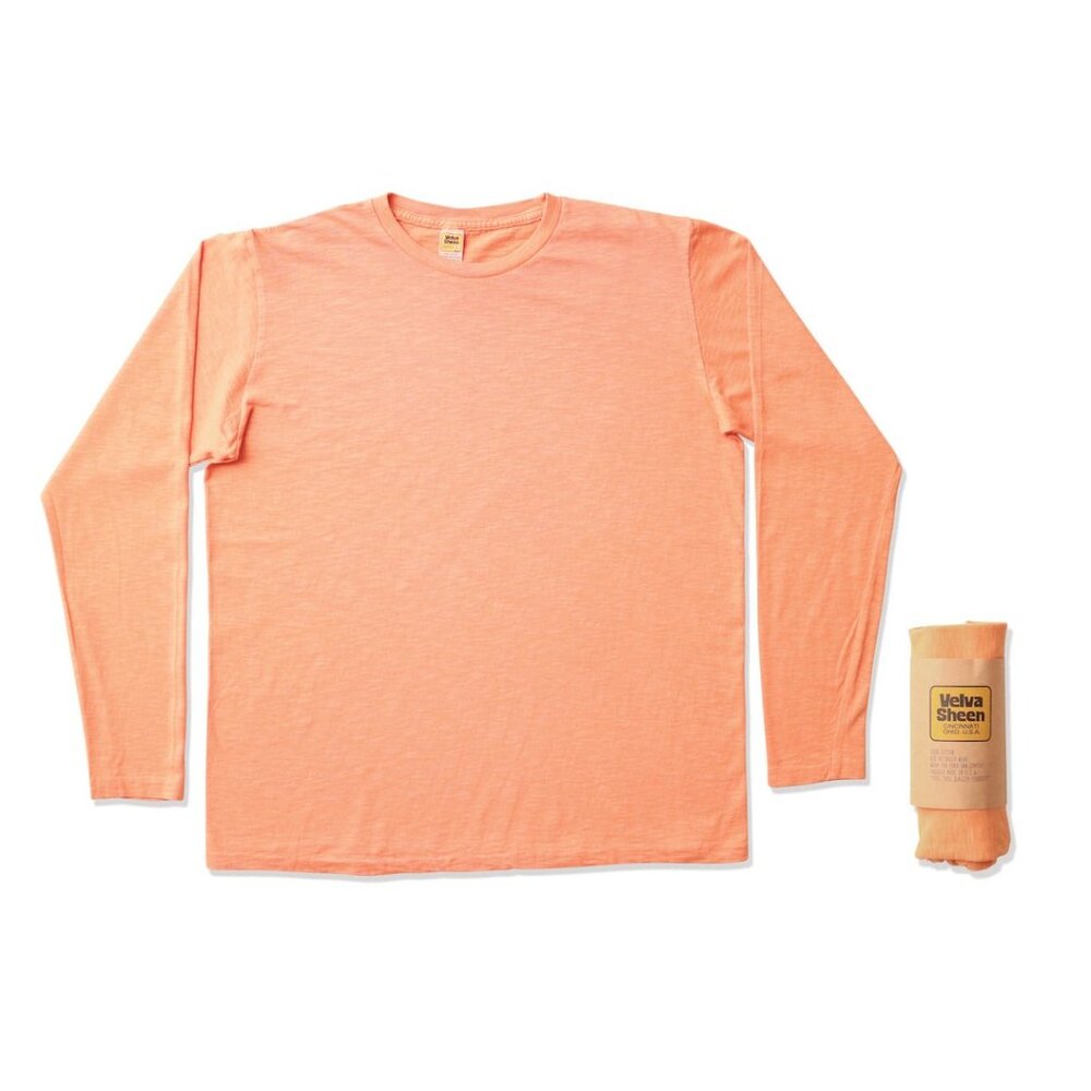 Velva Sheen Rolled Long sleeve Crew neck Tee, Apricot, Small